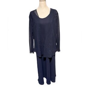 Caribe dressy tank dress and matching jacket with beading. In navy. Size XL EUC